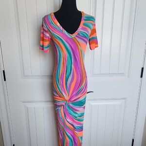 V-Neck Maxi Dress in Multicolor Swirl